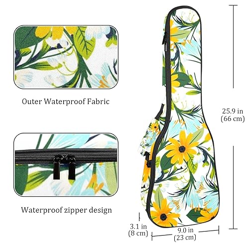 JRHEJTHH Durable Ukulele Bag Water Resistent Ukulele Case with Adjustable Shoulders for 21 23 24 inch Thick Padding Yellow Flower - Les Beatles, Paul McCartney, John Lennon, RIngo Starr, George Harrison JRHEJTHH Durable Ukulele Bag Water Resistent Ukulele Case with Adjustable Shoulders for 21 23 24 inch Thick Padding Yellow Flower – Image 5