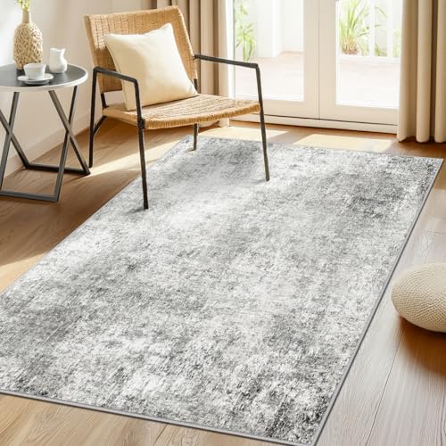 Washable Area Rugs 3'x5' Non-Slip Modern Abstract Soft for Living Room Entryway Bedroom Nursery, Print Pattern, Gray White Grey