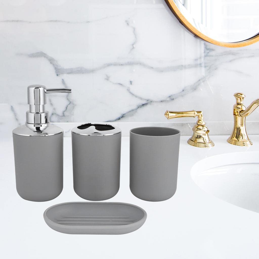 KHATI Pack of 4 Pcs Pieces Bathroom Accessories Set Decor Neat Tidy for Hotel Gray