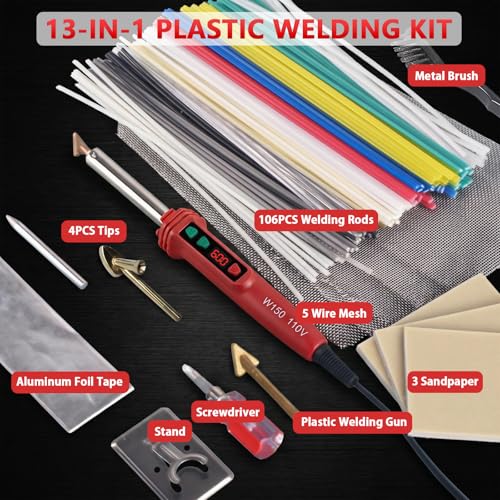 Image of GNI Upgraded 150W LED Digital Adjustable Temperature Plastic Welder Kit | 106PCS Welding Rods Repair Kit, 4 Tips 3 IN 1 Soldering Iron Kit, Plastic Welding Kit for DIY /Bumper Kayaks