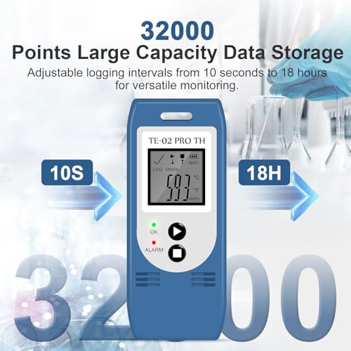 ThermElc TE-02 Pro TH USB Temperatur Luftfeuchtigkeits Datenlogger – Hochpräziser Temperaturleistungsmonitor, Auto PDF/CSV-Berichterstellung, 32.000 Speicherpunkte, CFR Part 21-konform Mit Alarm