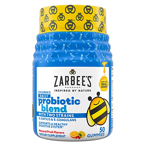 Zarbee's Kid's Daily Probiotic Blend Gummies with 2 Strains for Digestive Support; Easy To Chew; Gluten-Free & Drug-Free; Ages 2+; Natural Fruit Flavors; 50 Count