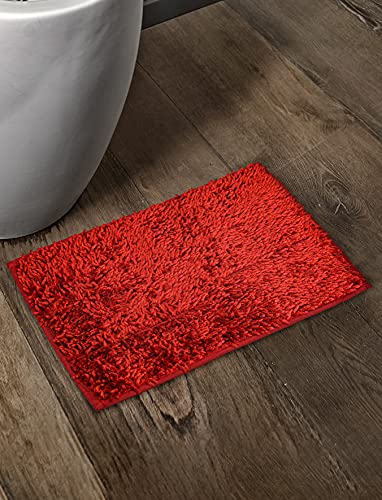 Image of CASA-NEST Premium Anti Skid Bath Mat,Super Soft Doormat,Shaggy Microfiber,Washable,Size=16x24 Inch,Color-Red