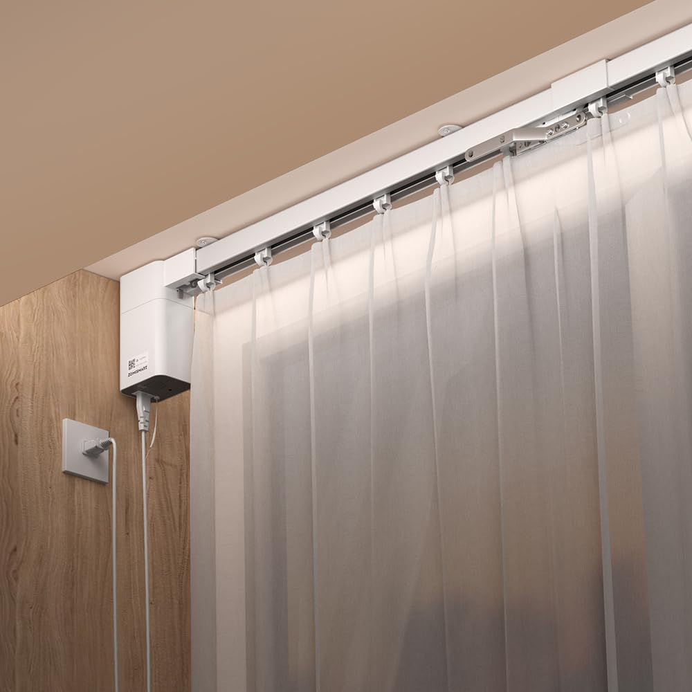 Matter over Thread Riel de cortina inteligente, cortinas eléctricas con control remoto, funciona con Apple HomeKit, Alexa, Google, SmartThings (4 m (157,4 pulgadas))