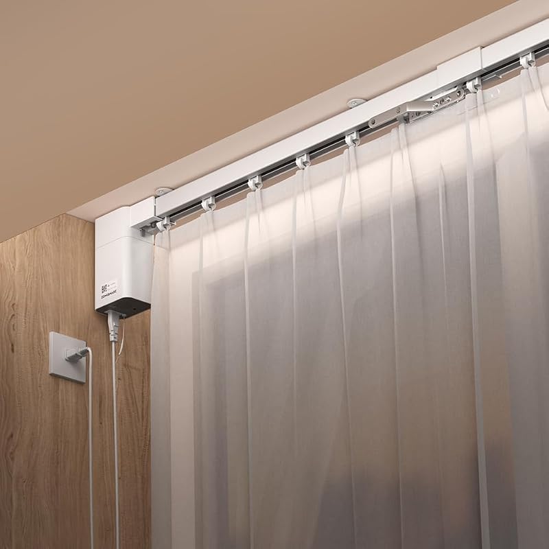 Matter over Thread Riel de cortina inteligente, cortinas eléctricas con control remoto, funciona con Apple HomeKit, Alexa, Google, SmartThings (4 m (157,4 pulgadas))