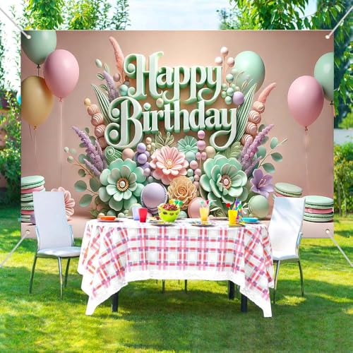 Image of Happy Birthday Banner for Women - 70.8x43.3 Inch Floral Happy Birthday Backdrop Polyester Spring Party Decorations Reusable Birthday Sign for Backdrop