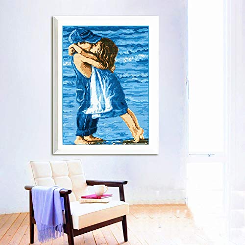 Kit Mezzo Punto Ricamo Arte Fatta a Mano Fai da Te Ricamo Punto Croce Ricamo Stampato Kiss Bacio Abbraccio Sea Childhood Cross-Stitching Set Decorazione della casa Punto Croce Kit