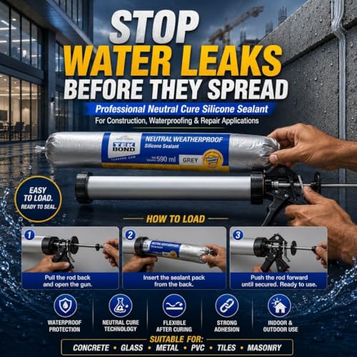 Image of HAXO Tekbond Neutral Weatherproof Silicone Sealant, Black 590 ml, UV Resistant, Anti-Fungal, Moisture Resistant Adhesive for Roof & Leakage Repair, For Concrete, Metal, Steel.