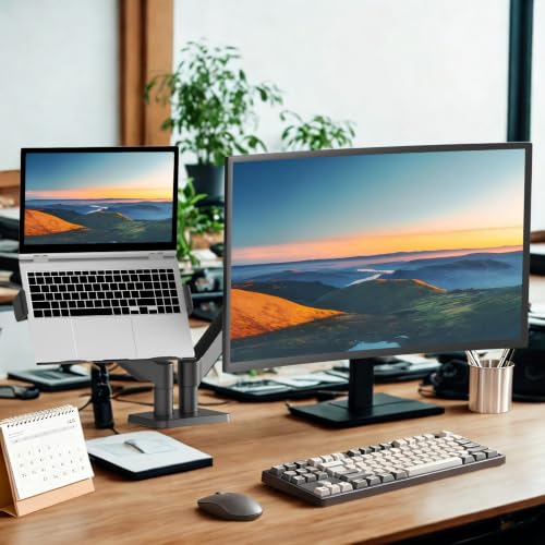Image of Height Adjustable Monitor Stand with Laptop Notebook Stand Monitor Mount for 13'-27'' Screen | Tilt Swivel