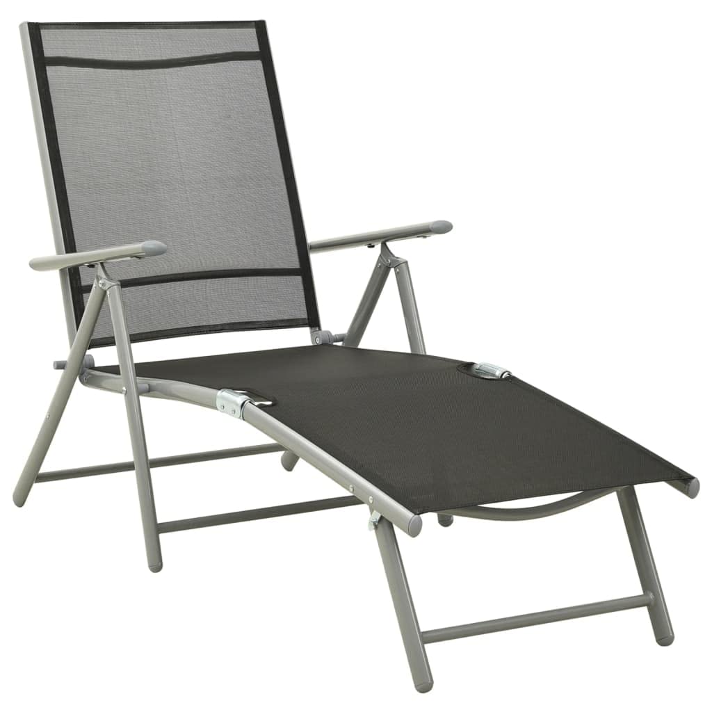 SKM Tumbona plegable, tumbona de jardín de aluminio y textileno negro y plata