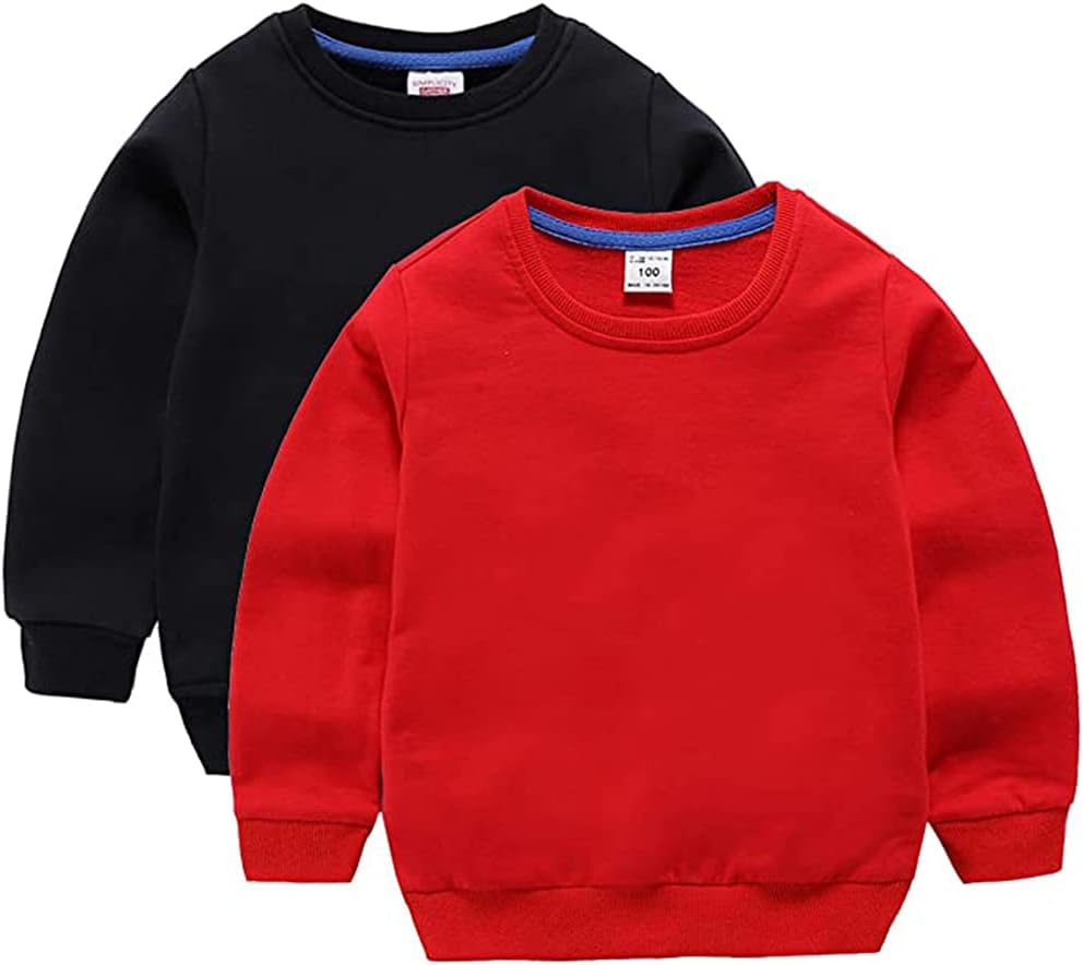HAXICO Unisex Kids Solid Cotton Thin Pullover Sweatshirt T-Shirt Toddler Baby Crewneck Long Sleeve Tshirts Tops Blouse image 3