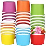 Aodaer 60 Pack Disposable Paper Ice Cream Cups 8 oz Paper Ice Cream Bowls Containers Colored Snack Soup Dessert Bowls for Hot or Cold Food Party Supplies Treat Cups Serving Sundae, Frozen Yogurt, Soup