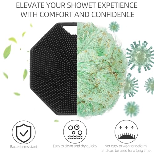Qewro 2Pack Silicone Body Scrubber, Qewro Body Buffer Exfoliating Brush with Silicone Loofah, Scalp Exfoliator Hair Shampoo Skin Cleaning Brush, Bath & Body Brushes for Men Women use in Shower (2Pack)