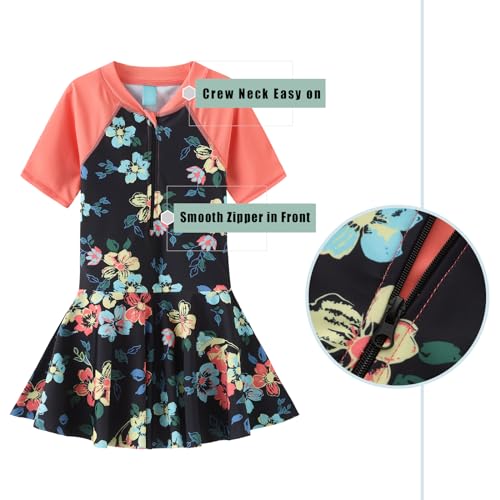 Image of Girls One Piece Swimsuits Bathing Suit for Kids Girls Summer Swim Dress Short Sleeve Swimwear 3-16 Years