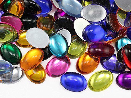 14x10mm Assorted Colors Flat Back Oval Acrylic Cabochons Rhinestones Plastic Gems Embellishments for Crafts, Costumes, Card Invitations, Jewelry, Cosplay - 125 Pieces