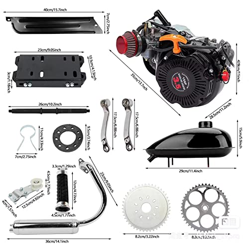 Ribasubb 100Cc 4-Stroke Bicycle Gasoline Engine Air-Cooled Motor Chain Muffler Complete Assembly Gas Motorized Motor Kit For Motorized Bicycle 26-28Inch Bike（With Belt） #TOP1