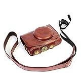 CEARI Leather DSLR Camera Case Bag with Neck Strap for Canon Powershot SX720 HS Digital SLR Camera - Coffee