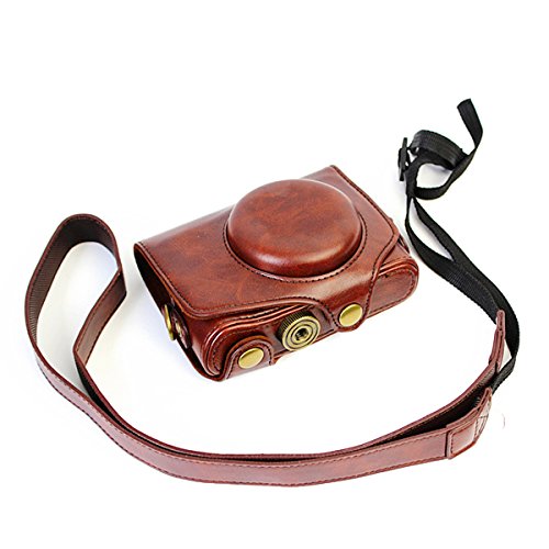 CEARI Leather DSLR Camera Case Bag with Neck Strap for Canon Powershot SX720 HS Digital SLR Camera - Coffee
