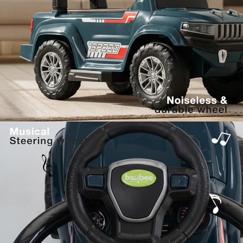 Image of Baybee Speedy Pro Baby Ride on Car for Kids with Parental Handle | Portable Kids Car with LED Lights, Music, Backrest & Basket | Toy Rideons Jeep | Toddler Push Baby Cars for 1 to 3 Years (Dark Blue)