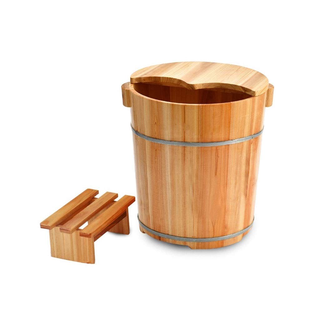 TBLOTYD Wooden Barrel Foot Spa Foot Bath Spa Tub, Foot Tub for Soaking Feet, Foot Basin for Adults, Wood Bucket for Pedicure, Foot Soak Bucket, with Lid and Stool Anniversary Selfless Dedi