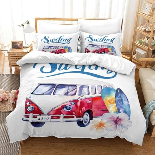 Camionnette de surf 3D imprimé housse de couette vintage plage