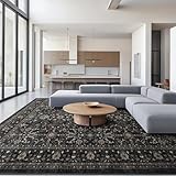 Ruaruarug Area Rug Non Slip Machine Washable Ultra Soft Living Room/Bedroom/Kitchen/Outdoor/Classroom Black Grey, 9'×12'