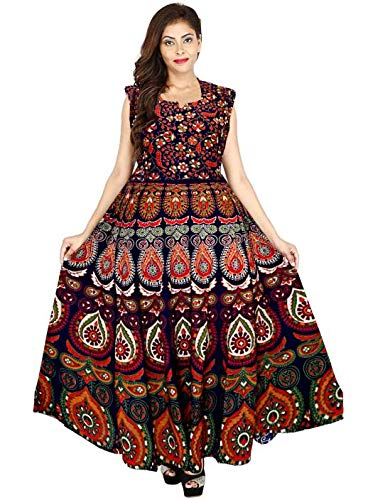 new kanishka boutique Women Fit and Flare Cotton Fabric Printed A-Line Maxi Midi Western Long Gown jaipuri printed jaipuri dress-picture-32