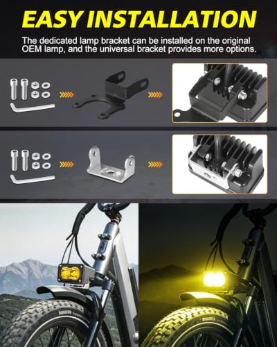 Image of 2 Pin Male Yellow Headlight for Rad Power Bikes Vamoose Mammoth | High Intensity CREE LEDs, Spot Flood Combo Beam, 3000K Yellow 20W Waterproof E-Bike Light, Check Connector Before Purchase.