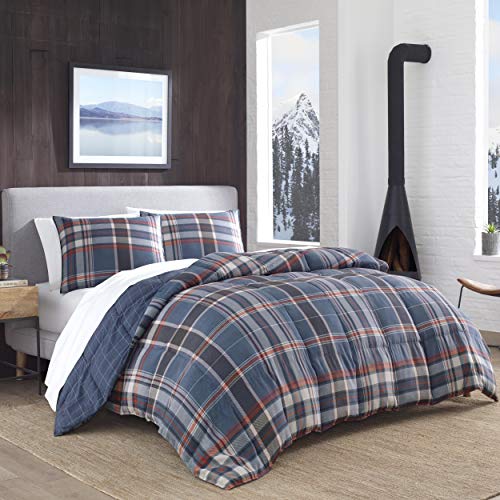 Image of Eddie Bauer - Twin Comforter Set with Sham, Soft Microsuede Bedding, Down Alternative Fill, Dorm Room Essentials, Shasta Lake Navy