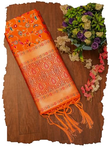 Image of DEVANGI Women's Woven Banarasi Silk Dupatta /Chunni For Women, Floral Print 1 Meter Wide and 2.3 Meter Length Printed Designer Dupatta /Chunni For Girls