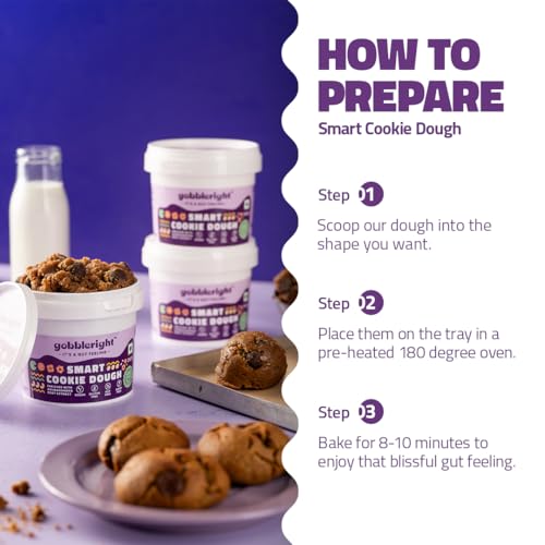 Image of GOBBLERIGHT Chocolate Cookie Dough Premix (375g - Pack of 1) | Ashwagandha Enriched | Boost Immunity & Low Calorie | Ready To Make | Gluten & Dairy Free | Healthy Vegan Instant Cookie Mix
