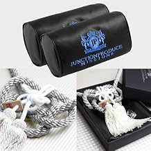 W-POWER 2PCS Junction Produce JDM Car Neck Pillow Headrest Black + VIP Charm Fusa Kiku JP Knot Kin Tsuna Rope for Rear View Mirror Decor Window Pendent Set Blue - SW