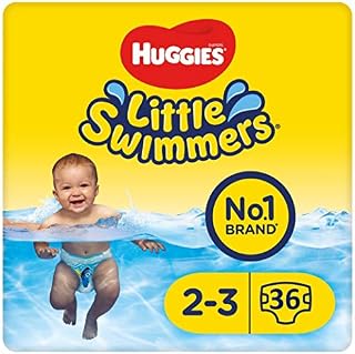 Huggies Little Swimmers, Swim Nappies - Size 2-3, 36 Pants - Adjustable Tabbed Sides for Secure Fit - Maximum Protection Swimming Nappies with Fun Designs