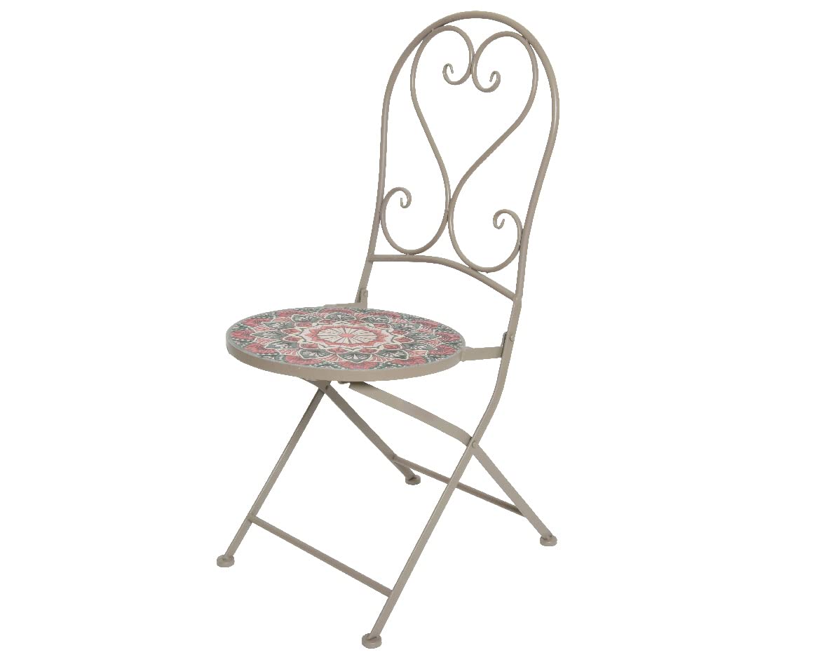 Sedia Pieghevole Da Esterno, Acciaio Verniciato, Decorazione A Mosaico Agrumi - Portata 120 Kg, Resistente Ai Raggi UV