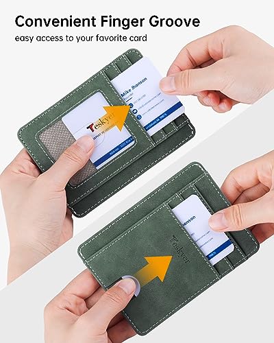 Image of Teskyer Slim Minimalist Wallet for Men, RFID Front Pocket Card Holder | Ultra Slim Front Pocket Design, 8 Card Slots, RFID Protection, Smooth Faux Leather for Everyday Carry
