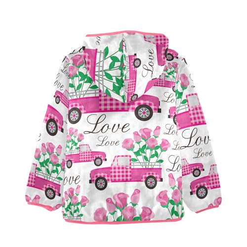 OTVEE Pink Truck Rose Flowers Kids Hoodie Jacket Fall Spring Full Zip Warm Outwear Coat2