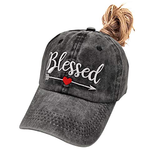Waldeal Women's Embroidered Blessed Heart Arrow Ponytail Hats Washed High Buns Baseball Caps Multicolored #TOP19