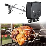 Edelstahl Grillspieß Set 107cm für Gasgrill mit 2X Fleischnadeln BBQ Fleischklammer und Motor, 220V - 240V, Elektrischer Drehspiess,Rotisserie, Universal Grillspiess