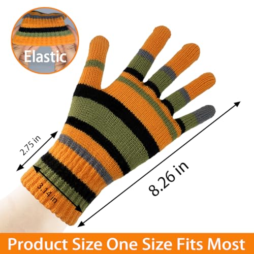 Striped Gloves Orange and Green for Women Girls Halloween Outfit Cosplay Costume Accessories2