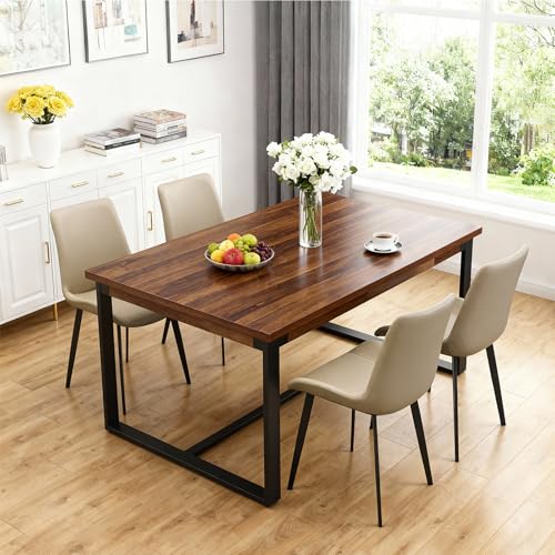Image of Modern Dining Chairs Set of 4, PU Leather Dining Room Chairs, Upholstered Kitchen Chairs with Ergonomic Backrest & Sturdy Metal Legs, Perfect for Dining Room, Living Room, Khaki