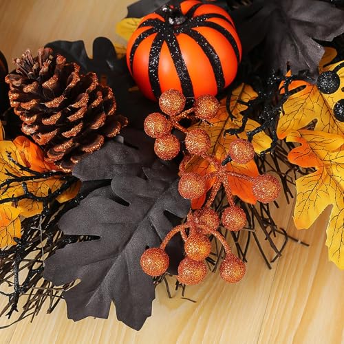 Couronne d'halloween de maison et d'extérieur avec feuillage artificiel d'érable - 8