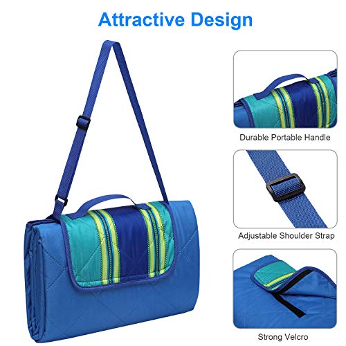 Bertte Outdoor Blanket Large Beach Camping Picnic Blanket Oversized Hiking Park Waterproof Sand Free Handy Compact Mat Durable Foldable Machine Washable Rug for Travelling, 79" x 59", Blue Stripe - Thumbnail 5