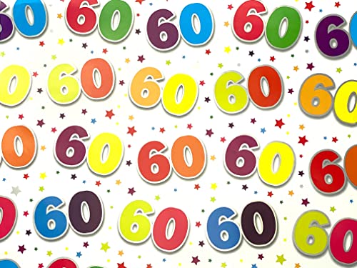 60th Birthday Wrapping Paper - 2 Sheets of Gift Wrap & 1 Matching Tag - 60th Birthday - SE2632 by Simon Elvin