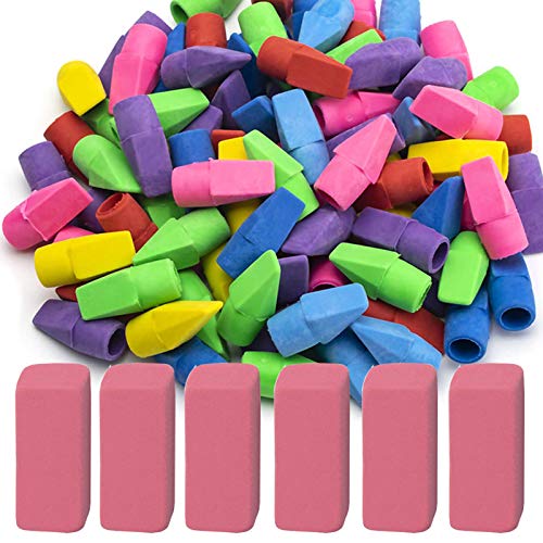 Sooez Pencil Erasers, 90 Pack Pencil Top Erasers & 6 Pack Pink Erasers, Cap Erasers Eraser Tops Pencil Eraser Toppers Erasers Studying Supplies for Teachers Pencil Erasers