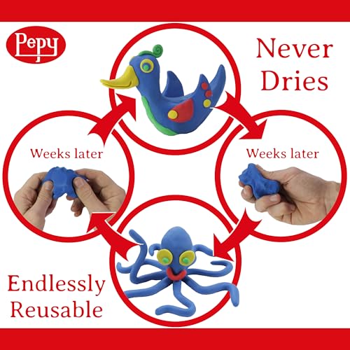 Image of Pepy Reusable and Non-Drying Oil-Based Plasticine Modeling Clay, Primary Colors, 1 Pound, Sulfur-Free & Non-Toxic, Great for Kids, Beginners, and Artists, Perfect for Arts and Crafts Projects
