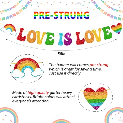 Image of Love is Love Banner Pride Month Party Decorations for LGBT Lesbian Gay Bisexual Transgender Celebration Pride Parade Pride Rainbow Festival Party Supplies