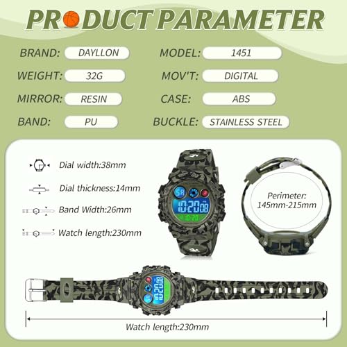 Image of Dayllon Kids Digital Watch,Boys Digital Outdoor Sport Waterproof Watch,with Calendar 12 /24H Alarm 7 Colorful Backlight Stopwatch Wristwatch for 3-15 Years Old