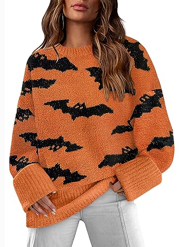 Orange Sweater Women Trending Now Oversized Crewneck Tunic Sweaters for Halloween Orange M