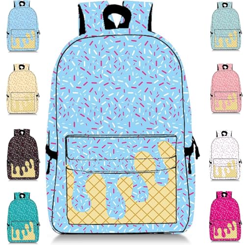 Ice Cream Drip Backpack, Kawaii Shoulder Bagpacks, Ice Cream Backpack, Cute Large Capacity with Side Pockets (White)3