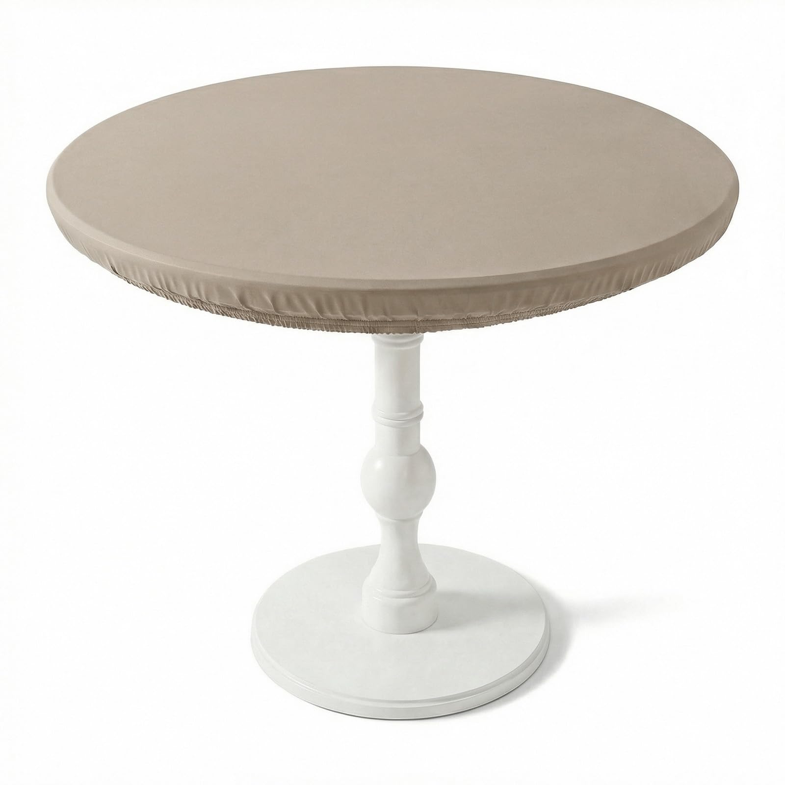 ele ELEOPTION Round Table Top Cover, Waterproof Round Tablecloth with Elastic Binding, Wipeable PU Fabric Dustproof and Wear-resistant, Garden Table Top Covers for Dinning Room Kitchen (Khaki, 60cm)